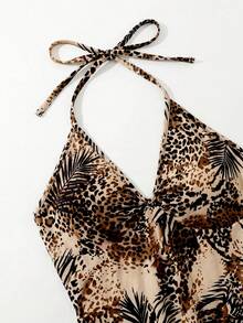 Gownix Leopard Print Backless A-Line Maxi Dress, Suitable For Vacation Beige Summer Tropical Beach - Brown - View 5