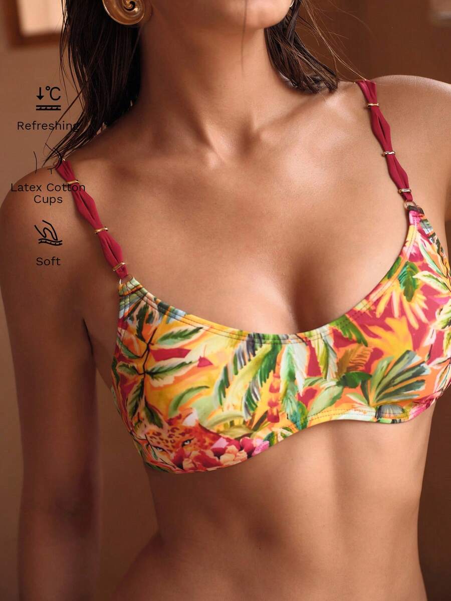 MOTF PREMIUM SUMMER MULTI-COLOR TROPICAL RAINFOREST PALM TREE FLORAL ANIMAL TEXTURE PRINT BEACH VACATION BIKINI SET - Multicolor - View 2