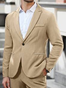 Manfinity Mode Men's Business Work Suit Set - Jacket And Trousers Wedding Suits For Men Men Dress Suits Men Wedding Suits Men Wedding Suit Wedding Outfit For Men Formal - Khaki - View 6