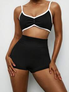Voyena 2 Stück Damen Große Größen Einfarbige Plissee Sport Shorts - Verschiedenfarbig - Übersicht 3