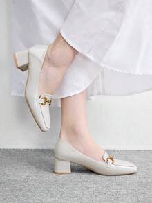 CUCCOO BIZCHIC 女款時尚高跟鞋，扣環粗跟 PU 全球四季通勤優雅百搭 節慶度假辦公室戶外日常 - 淺灰色 - 查看 3
