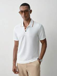 MENRIVO Men's Contrast Color Short Sleeve Casual Commuter Polo Shirt - White - View 4