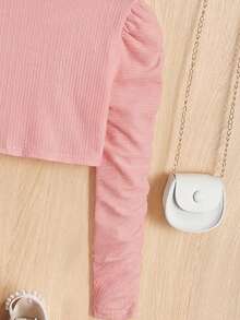 SHEIN Tween女孩修身優雅短版開襟夾克 純色粉色 秋冬穿搭 - 粉色 - 查看 5