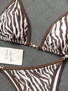 Swim Vcay 女款優雅浪漫休閒海灘度假性感時尚泳衣套裝，豹紋設計配可調節繫帶、珍珠金屬裝飾，適用於海灘、度假村、水療、音樂節、蜜月及休閒度假 - 彩色 - 查看 6