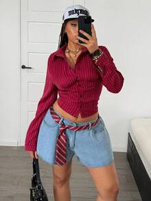 Jeanoix Plus Size Women Y2K 90s Casual Formal Style Denim Shorts With Ruffle Hem Wide Leg Tie-Waist Washed Light Blue Back-To-School Graduation Summer - Light Wash - View 8