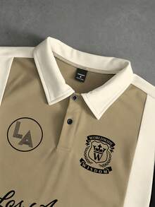 PAVTROS Men's Summer Casual Colorblock Patchwork Polo Shirt - Khaki - View 4