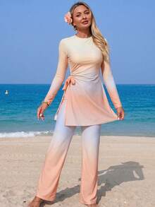 Swim Mulvari Bộ 2 món màu xanh ombre dáng rộng. Quần ống rộng thiết kế ombre, phong cách tôn dáng và thoải mái - Nhiều màu - Xem 3