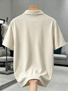 EGENSIO Camisa polo de manga corta con bolsillo y media tapeta de botones texturizada para hombre, formal - Albaricoque - Ver 2