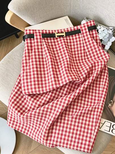 Everyssa Women's Summer Casual Plaid Skirt
