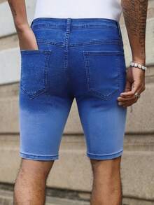 EGENSIO Quần short jean bó rách dành cho nam - Màu xanh lam - Xem 2