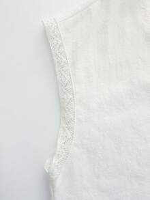 SHEIN Women's Loose V-Neck Ruffle Trim Sleeveless Solid Color Cotton Tank Top, Suitable For Daily Wear, Casual, Holiday, And Commute - White - View 4