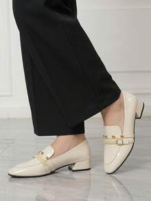 Sleekvia Women's Buckle Design Fashionable Daily Travel Casual Thick Heel Shoes - Off-white - View 3