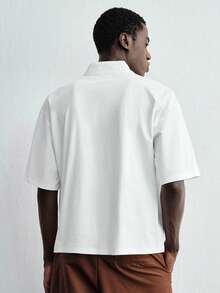 ROMWE MEN 2026 Men's Sailor Collar Patchwork Design Short Sleeve Casual T-Shirt - White - View 8