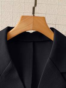 Franclia Áo khoác Blazer nữ cài nút kim loại giả ngọc trai thanh lịch thanh lịch hàng ngày kiểu Pháp đa năng tay ngắn vừa vặn cho nữ, mùa xuân/hè - màu đen - Xem 5