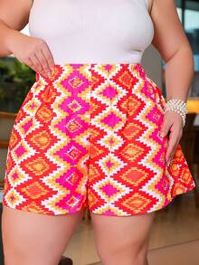 Truni Plus Size Women's Summer Boho Beach Vacation Holiday Casual Loose Shorts, African Print High Waist Vacation - Multicolor - View 4