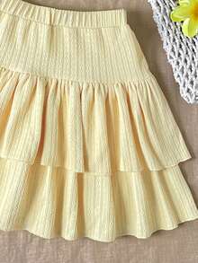 SHEIN Tween Girl Casual Daily Fashion Textured Camisole Top With Layered Skirt, Yellow Textured - Yellow - View 5