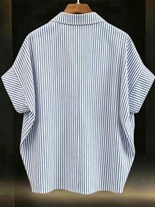 EMERY ROSE Plus Size Women Striped Batwing Short Sleeve Casual Blouse - Multicolor - View 2