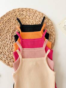 Baby Girl Casual Knit Solid Color Camisole Romper 5pcs Set - Multicolor - View 4