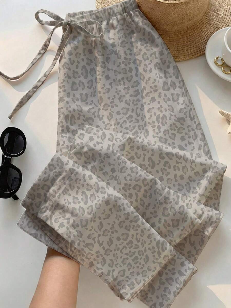 SHEIN EZwear 女士休闲系带直筒裤,适合夏季穿着 - 彩色 - 查看 1