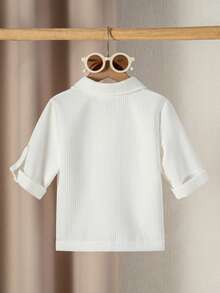 SHEIN Casuvi Kids Young Boy Summer Casual Solid Color Short Sleeve Polo Shirt - White - View 2