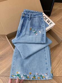 GlowEve Denim Denim Bordados com Flores de Verão para Mulheres - Lavagem clara - Visão 3
