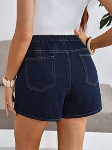 SHEIN Pantalones cortos vaqueros de maternidad de cintura alta, versátiles y casuales, para verano, carnaval, viajes, graduación, estilo Y2K, fiesta, boda, elegante, negocios, playa, graduación - Azul - Ver 2