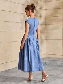 Selenza Women's V-Neck Ruched Casual Denim Dress - Blue - View 2