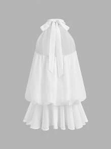 SHEIN Váy yếm hoa hồng cho bé gái tuổi teen, phong cách công chúa, đa năng cho các dịp trang trọng, đi nghỉ, đi chơi thường ngày, phù hợp cho mọi dịp, bộ đồ chị em/gia đình, trang phục bé gái dễ thương - Hồng - Xem 3