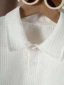 SHEIN Casuvi Kids Young Boy Summer Casual Solid Color Short Sleeve Polo Shirt - White - View 4