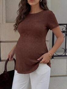 MaterniWear Women's Solid Color Minimalist Short Sleeve Maternity T-Shirt - Brown - View 3