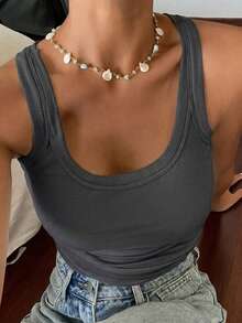 DAZY Women's Solid Color Fitted Casual Vacation Summer Tank Top - Grey - View 4