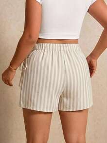Elaquor Plus Size Women's Striped Asymmetric Hem Side Waist Tie Vacation Skort - Multicolor - View 2