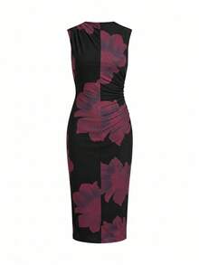 Ellevyn Women's Sleeveless Pleated Printed Mesh Knit Dress, Summer - Multicolor - View 7