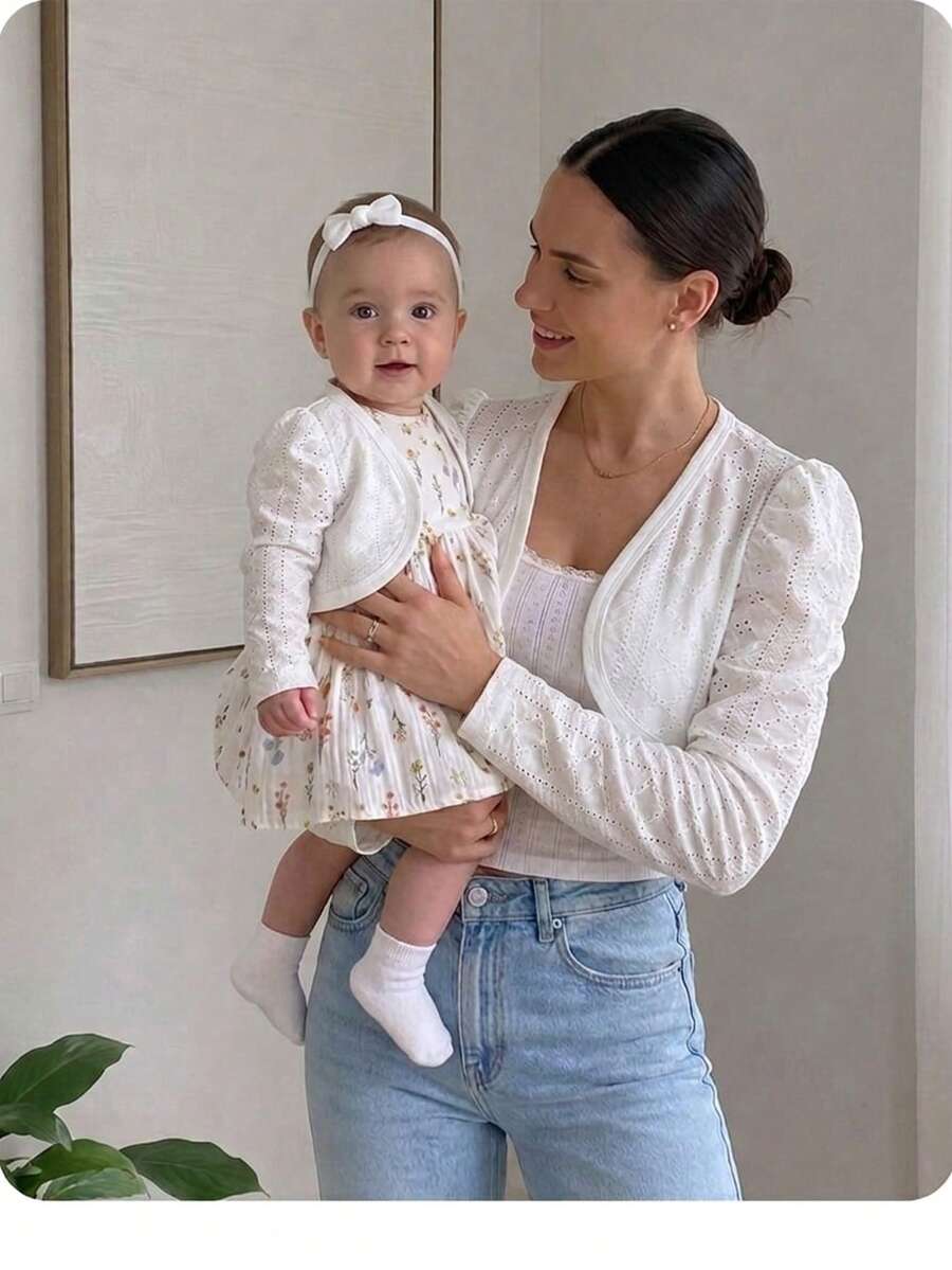Chaqueta/abrigo de manga larga con mangas apiladas, estilo sencillo y lindo para bebé niña en otoño/invierno - Blanco - Ver 1