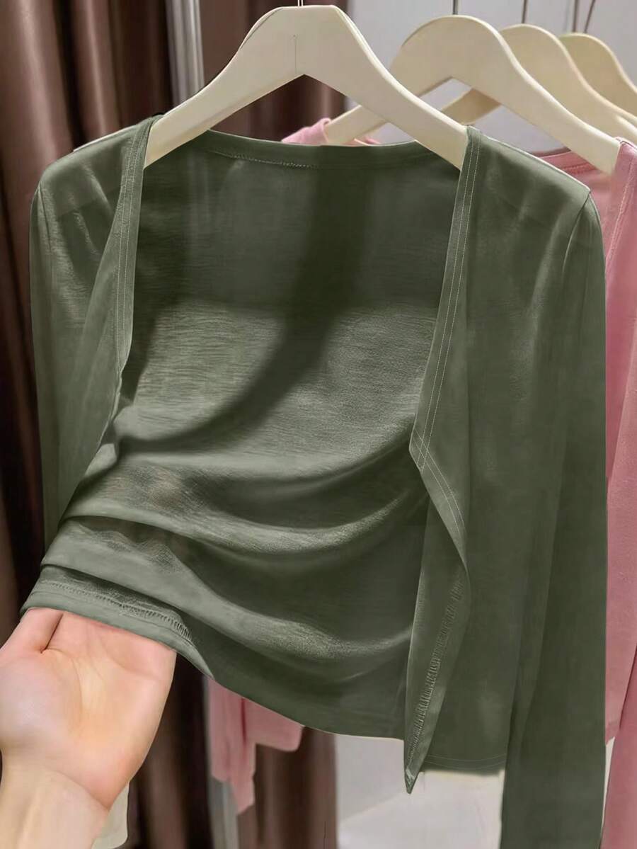 Resyla Women's Spring/Summer Solid Color Casual Lightweight Cardigan - Army Green - View 1