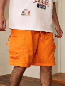 Men's Multi-Pocket Cargo Shorts, Casual Daily Wear, Outdoor Sports, Street Fashion - Orange - View 5
