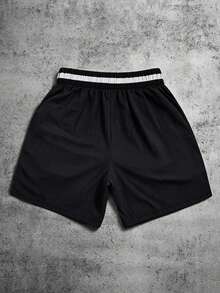 Manfinity EMRG Men's Colorblock Elastic Waist Loose Shorts, Suitable For Sports And Daily Wear, Holiday - Black - View 2