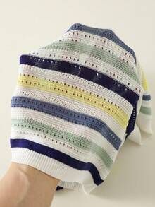 SHEIN 2件/套 嬰兒男童女童夏季休閒黃藍條紋 Polo 套裝，針織套裝，毛衣套裝，涼感套裝，嬰兒男童套裝 - 彩色 - 查看 8