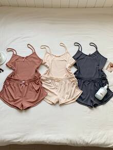 Comfortcana 6pcs Women's Pajama Set Bow Decor Lounge Set - Multicolor - View 4