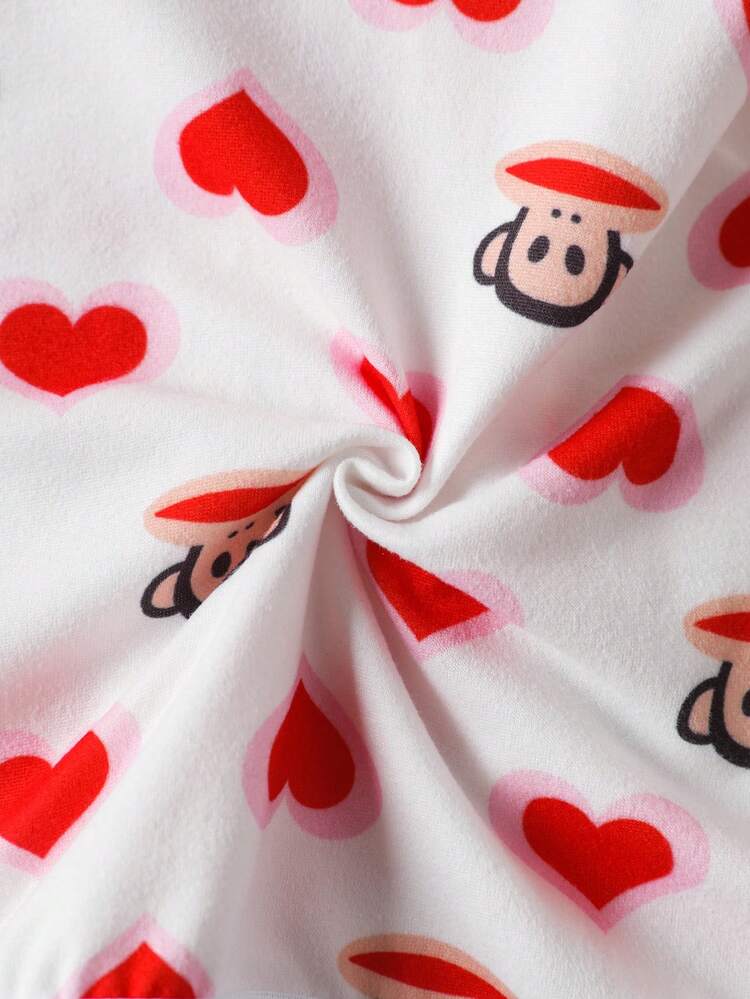 Paul Frank X SHEIN 女士可爱卡通爱心印花无钢圈舒适文胸和宽松内裤套装 - 白色 - 查看 13
