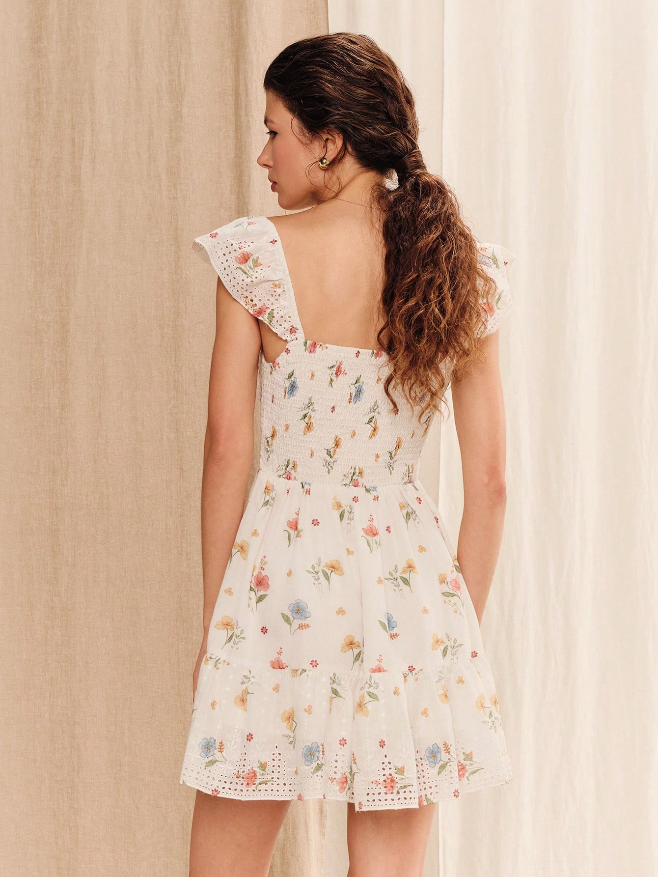 White Floral Embroidered Mini Dress Going Out Summer Holiday Casual French Style Dress Ruffle Dress