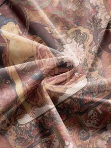 ROMWE Avant New Chinese Style 2000s Artist Retro Religious Pattern Printed Mural Sexy Sheer Mesh Women's Tank Top Everyday Party Rave Brown Summer - Red - View 4