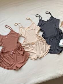 Comfortcana 6pcs Women's Pajama Set Bow Decor Lounge Set - Multicolor - View 3