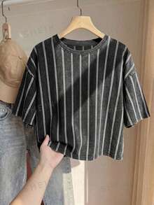 Comfortcana Plus Size Casual Washed Cotton Short Sleeve T-Shirt, Spring/Summer - Black - View 6