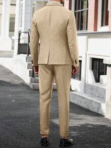 Manfinity Mode Men's Business Work Suit Set - Jacket And Trousers Wedding Suits For Men Men Dress Suits Men Wedding Suits Men Wedding Suit Wedding Outfit For Men Formal - Khaki - View 2