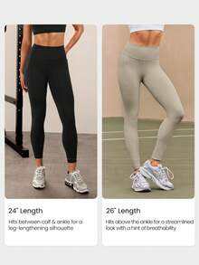 GLOWMODE 26" Powersculpt™ Prepare For Lift-Off Sweat-Wicking Quick-Dry Invisible Lifting Contouring Side Pockets Compression Leggings High Impact Training Workout Gym Running Active Wear - Khaki - View 3