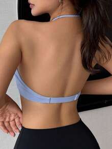 DAZY Solid Color Twist Front Racerback Sports Bra For Women - Dusty Blue - View 7