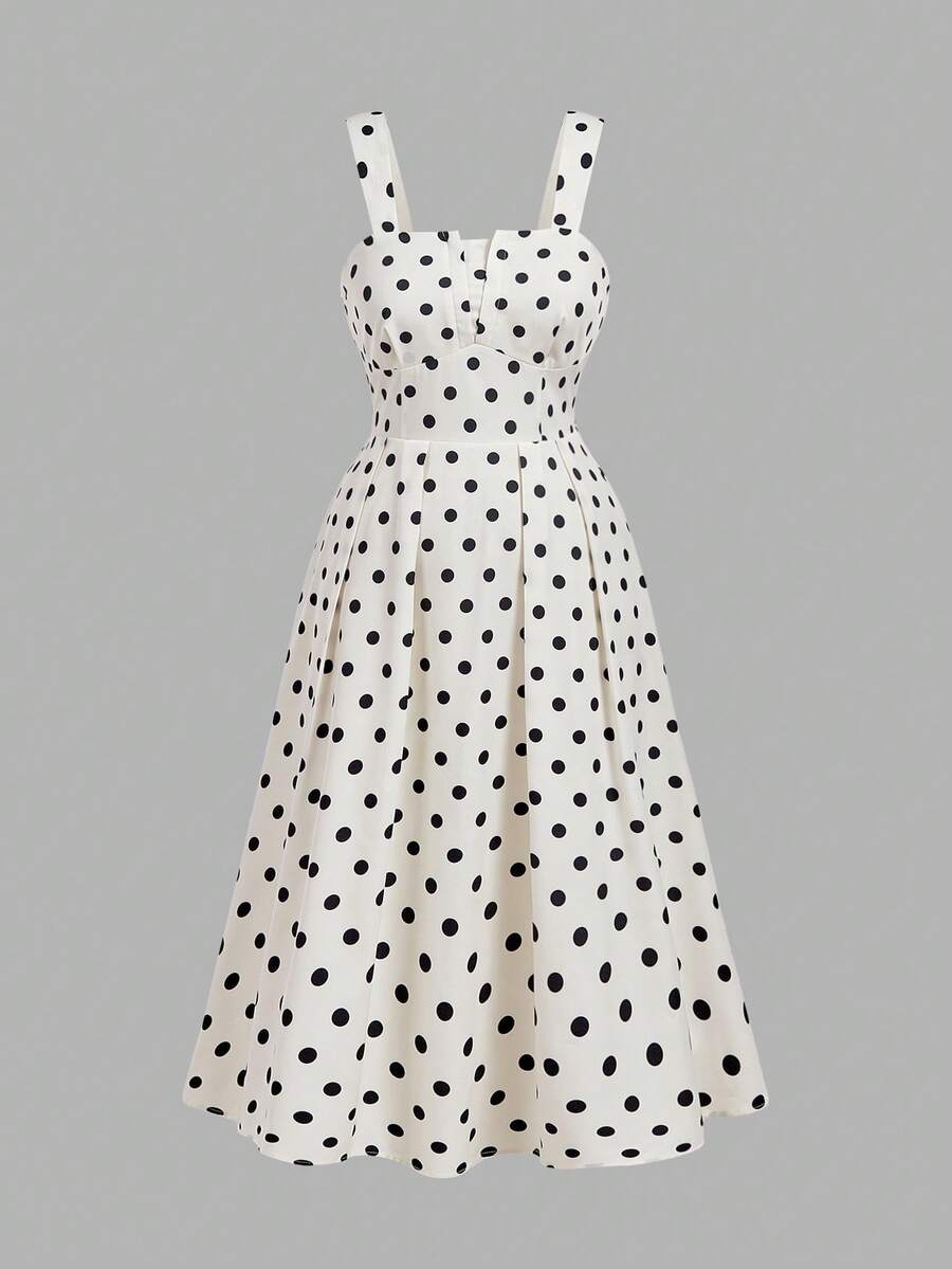 SHEIN MOD Plus Size Polka Dot Dress, Elegant Vintage - Black and White - View 1