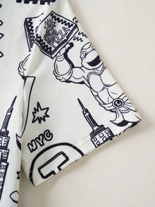 TEENAGE MUTANT NINJA TURTLES | SHEIN Conjunto de camiseta con estampado de letras y pantalones cortos para niño preadolescente, Adolescentes - Blanco - Ver 4