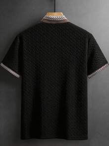 Manfinity Joysei Áo polo nam dệt kim jacquard màu trơn, cổ áo và tay áo có họa tiết, viền gân, kiểu dáng cổ điển 2 nút. - màu đen - Xem 2